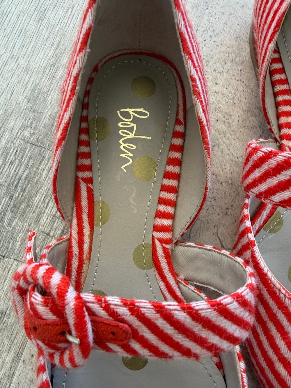 Boden Red & White Striped Pointed Mary Jane Flats with Bow Strap - Picture 2 of 4